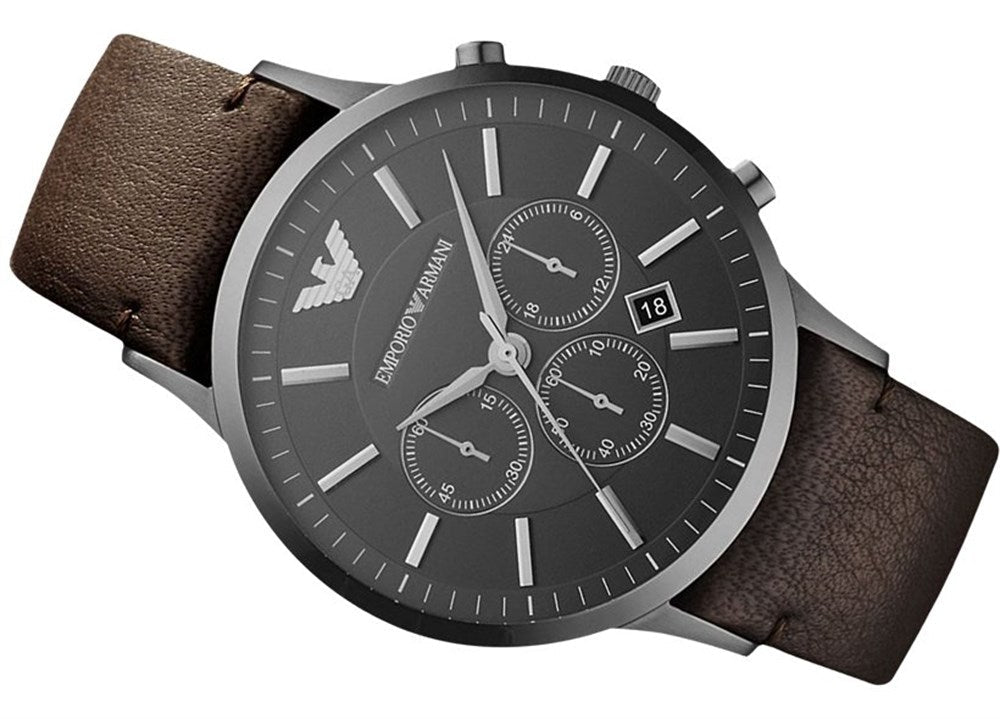 Emporio Armani Sportivo Black Dial Brown Leather Strap Watch For Men - AR2462 Buy Now By Emporio Armani