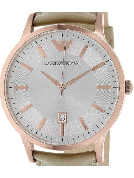 Emporio Armani Classic Quartz Silver Dial Beige Leather Strap Watch For Men - AR2464 Buy Now By Emporio Armani