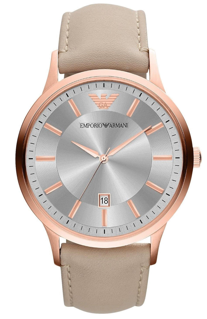 Emporio Armani Classic Quartz Silver Dial Beige Leather Strap Watch For Men - AR2464 Buy Now By Emporio Armani