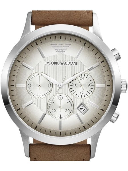 Emporio Armani Classic Chronograph Silver Dial Brown Leather Strap Watch For Men - AR2471 Buy Now By Emporio Armani