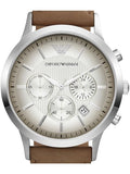 Emporio Armani Classic Chronograph Silver Dial Brown Leather Strap Watch For Men - AR2471 Buy Now By Emporio Armani
