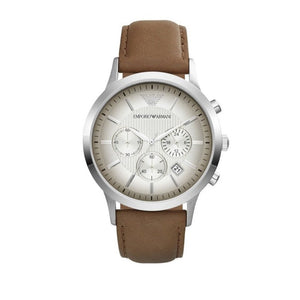 Emporio Armani Classic Chronograph Silver Dial Brown Leather Strap Watch For Men - AR2471 Buy Now By Emporio Armani