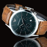 Emporio Armani Renato Chronograph Green Dial Brown Leather Strap Watch For Men - AR2493 Buy Now By Emporio Armani