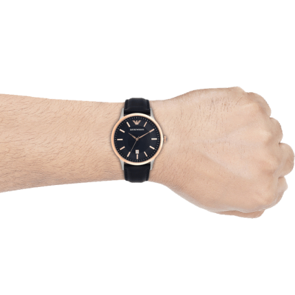 Emporio Armani Renato Analog Blue Dial Black Leather Strap Watch For Men - AR2506