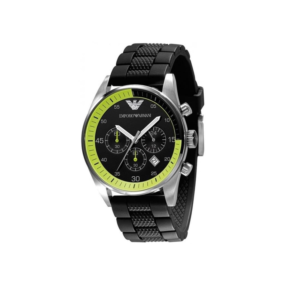 Emporio Armani Chronograph Black Dial Black Rubber Strap Watch For Men - AR5865 Buy Now By Emporio Armani