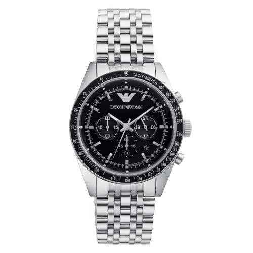 Emporio Armani Tazio Chronograph Black Dial Silver Steel Strap Watch For Men - AR5988 Buy Now By Emporio Armani