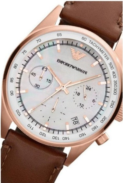 Emporio Armani Sportivo Chronograph White Dial Brown Leather Strap Watch For Men - AR5996 Buy Now By Emporio Armani