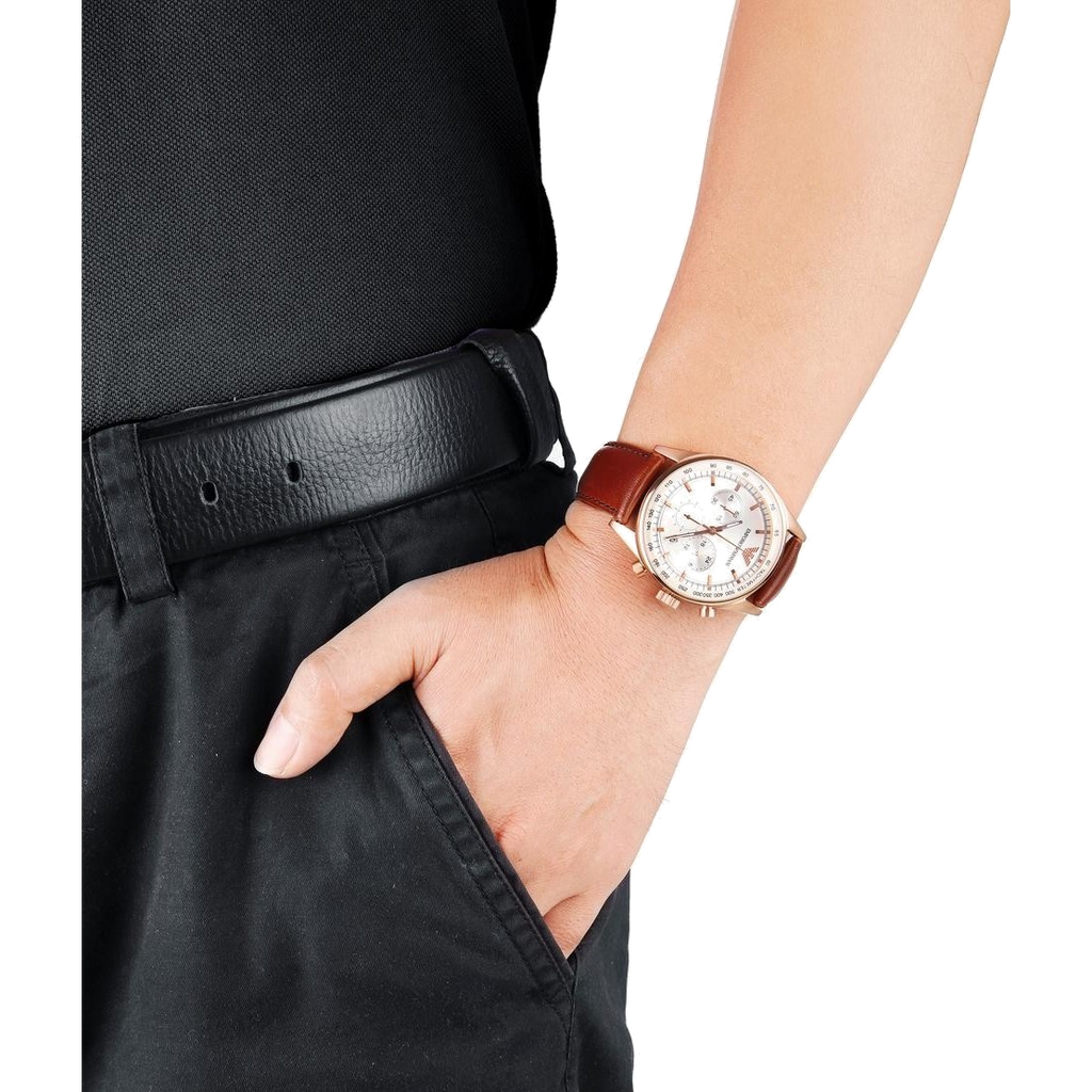 Emporio Armani Sportivo Chronograph White Dial Brown Leather Strap Watch For Men - AR5996 Buy Now By Emporio Armani