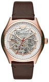Emporio Armani Meccanico White Skeleton Dial Brown Leather Strap Watch For Men - AR60005 Buy Now By Emporio Armani