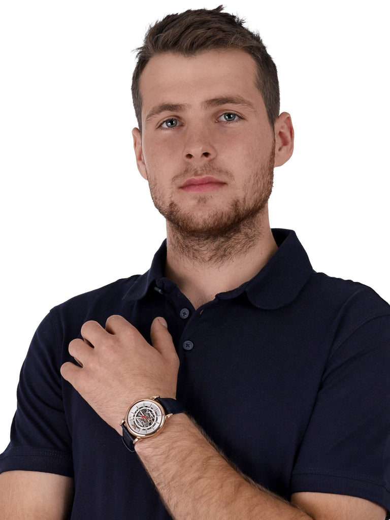 Emporio Armani Meccanico Silver Dial Blue Leather Strap Watch For Men - AR60009 Buy Now By Emporio Armani