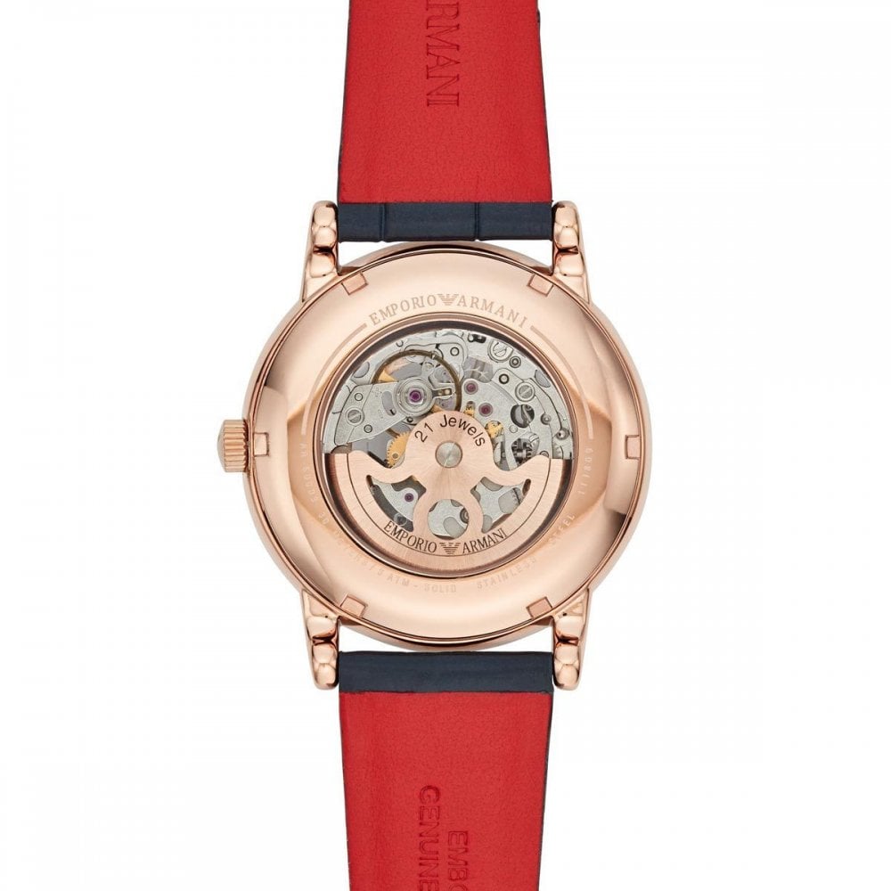 Emporio Armani Meccanico Silver Dial Blue Leather Strap Watch For Men - AR60009 Buy Now By Emporio Armani