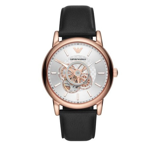 Emporio Armani Luigi Automatic Silver Dial Black Leather Strap Watch For Men - AR60013 Buy Now By Emporio Armani