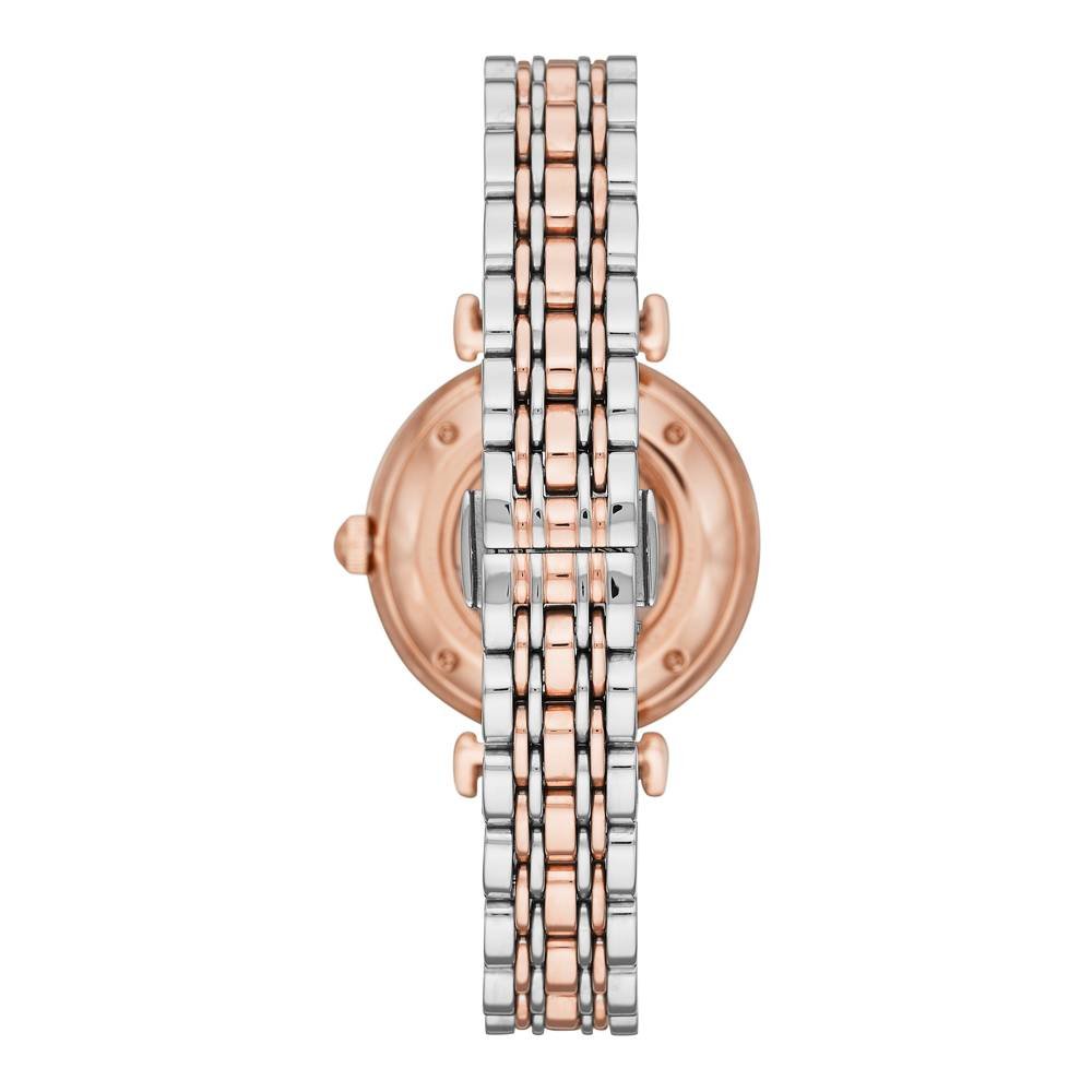 Emporio Armani Gianni T Bar Silver Skeleton Dial Two Tone Strap Watch For Women - AR1992 Buy Now By Emporio Armani