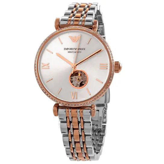 Emporio Armani Gianni T-Bar Analog White Dial Two Tone Steel Strap Watch For Women - AR60019 Buy Now By Emporio Armani