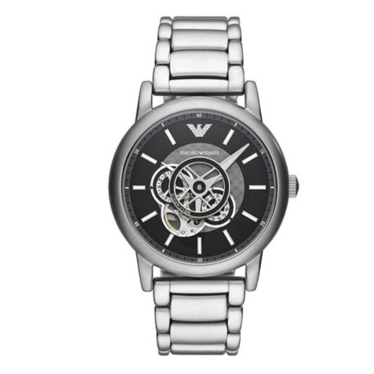 Emporio Armani Meccanico Automatic Skeleton Black Dial Silver Steel Strap Watch For Men - AR60021 Buy Now By Emporio Armani