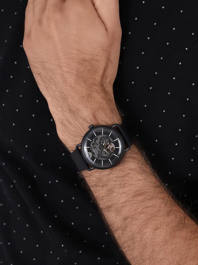 Emporio Armani Aviator Chronograph Black Dial Black Leather Strap Watch For Men - AR60028 Buy Now By Emporio Armani