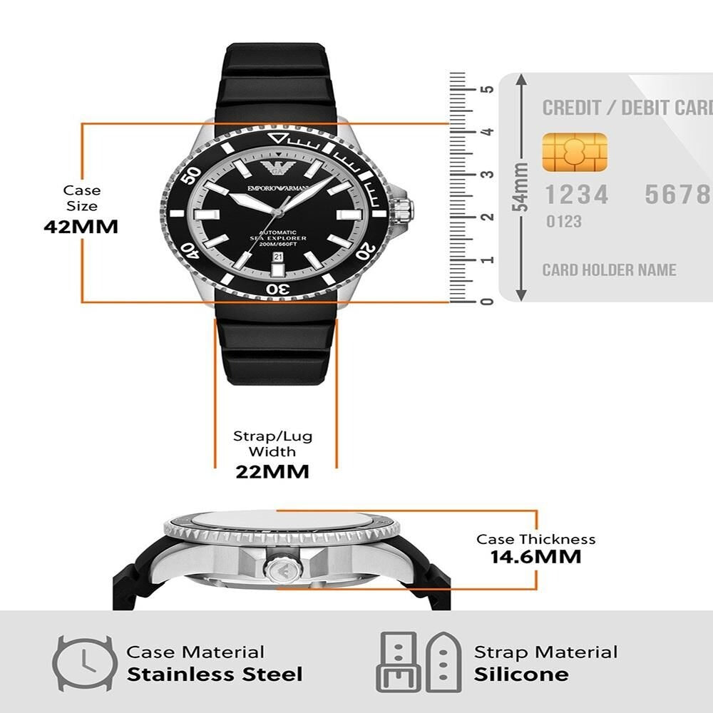 Emporio Armani Sea Explorer Automatic Black Dial Black Silicone Strap Watch For Men - AR60078 Buy Now By Emporio Armani