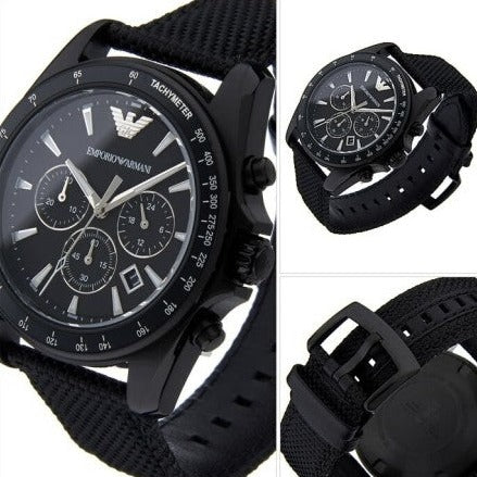Emporio Armani Sigma Chronograph Black Dial Black Leather Strap Watch For Men - AR6131 Buy Now By Emporio Armani