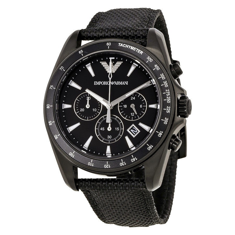 Emporio Armani Sigma Chronograph Black Dial Black Leather Strap Watch For Men - AR6131 Buy Now By Emporio Armani