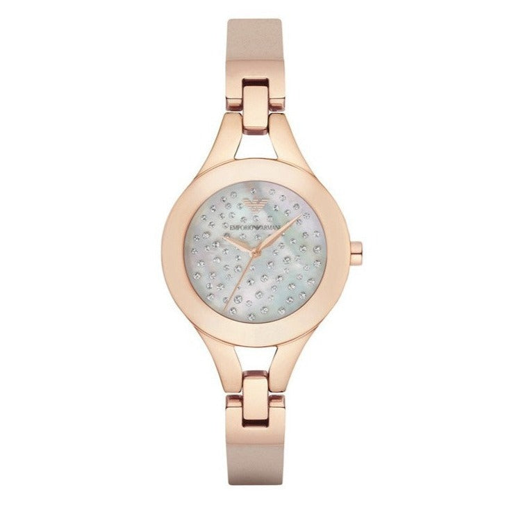 Emporio Armani Chiara Quartz Crystals White Dial Rose Gold Leather Strap Watch For Women - AR7437 Buy Now By Emporio Armani
