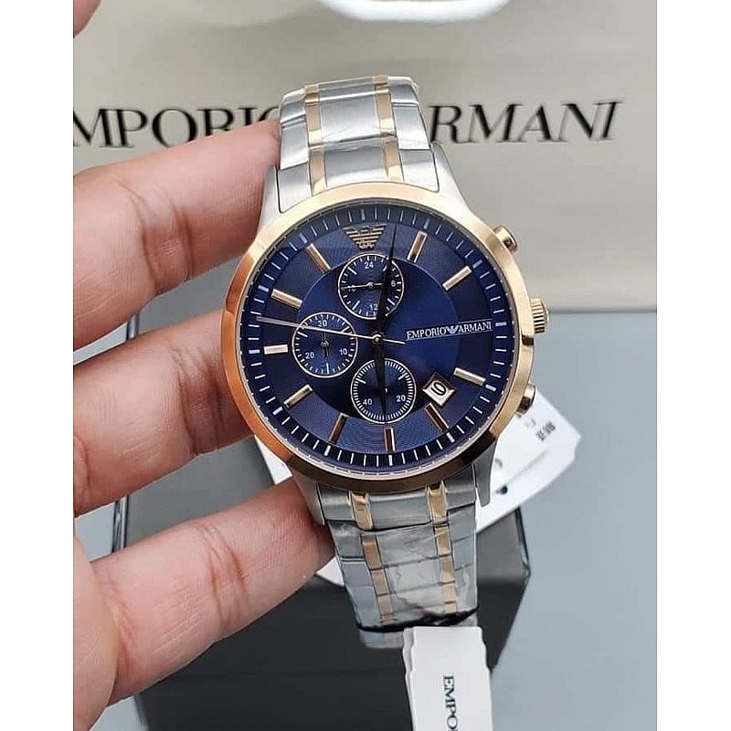 Emporio Armani Renato Chronograph Blue Dial Two Tone Steel Strap Watch For Men - AR80025 Buy Now By Emporio Armani