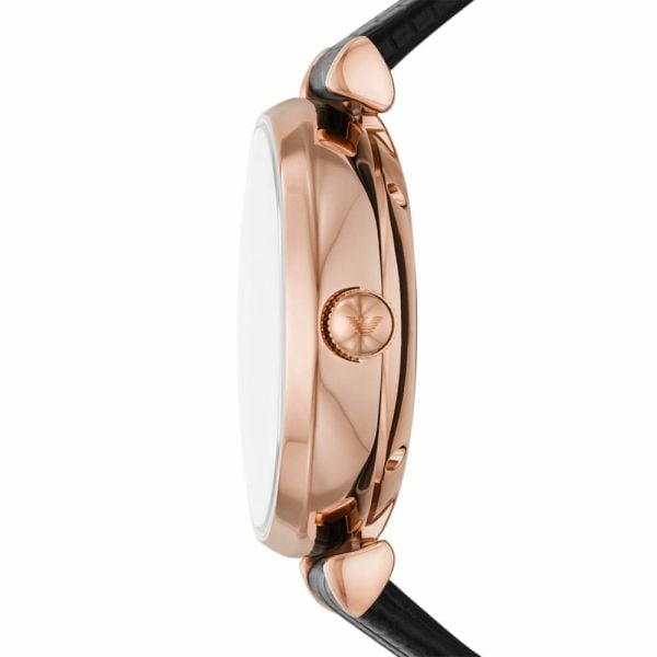 Emporio Armani Gianni T Bar Mother of Pearl White Dial Black Leather Strap Watch For Women - AR60047 Buy Now By Emporio Armani