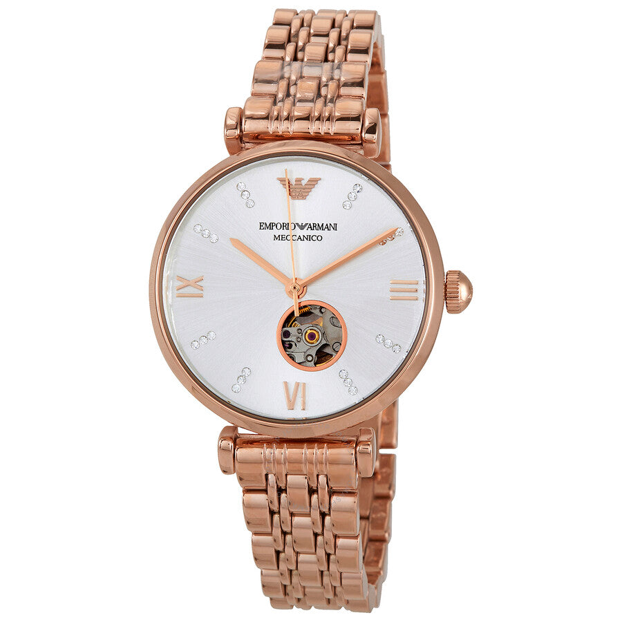Emporio Armani Gianni T-Bar Silver Dial Rose Gold Steel Strap Watch For Women - AR60023 Buy Now By Emporio Armani