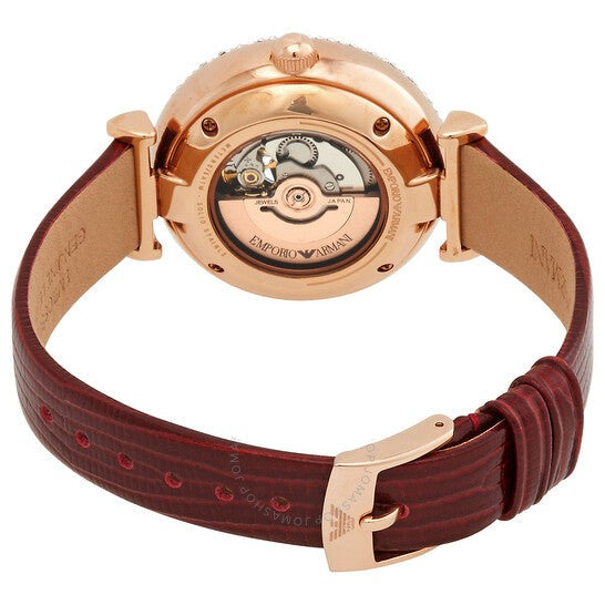 Emporio Armani Meccanico Automatic Silver Dial Burgundy Leather Strap Watch For Women - AR60044 Buy Now By Emporio Armani