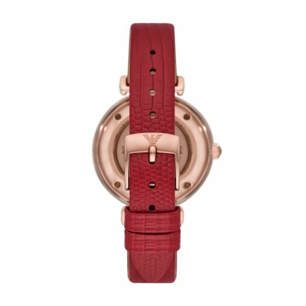 Emporio Armani Gianni T-Bar Mother of Pearl White Dial Red Leather Strap Watch For Women - AR60048 Buy Now By Emporio Armani