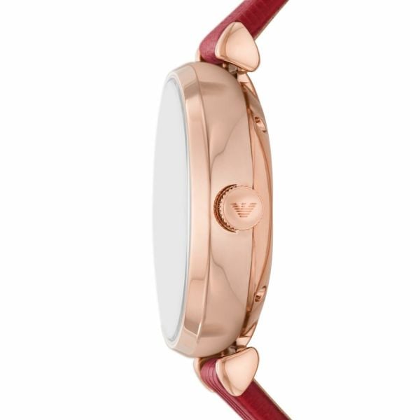 Emporio Armani Gianni T-Bar Mother of Pearl White Dial Red Leather Strap Watch For Women - AR60048 Buy Now By Emporio Armani