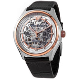 Emporio Armani Zeta Skeleton Automatic Silver Dial Black Leather Strap Watch For Men - AR60018 Buy Now By Emporio Armani