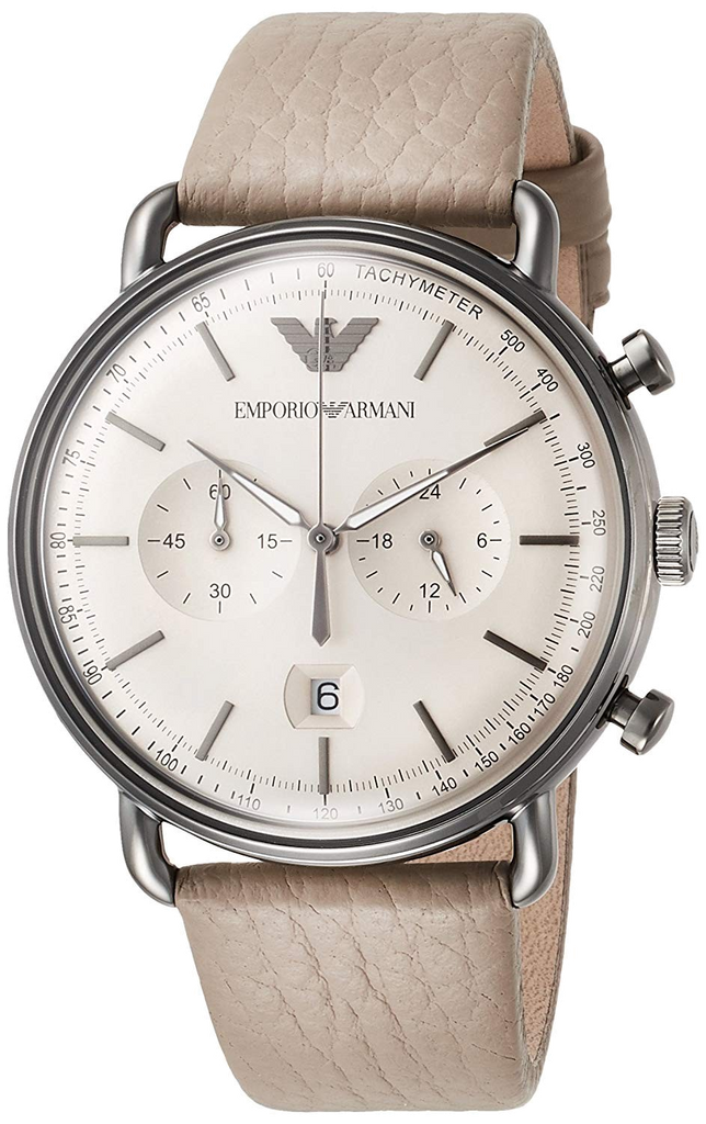 Emporio Armani Aviator Chronograph Quartz Grey Dial Beige Leather Strap Watch For Men - AR11107 Buy Now By Emporio Armani