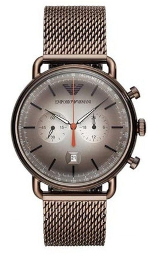 Emporio Armani Aviator Chronograph Grey Dial Brown Mesh Bracelet Watch For Men - AR11169 Buy Now By Emporio Armani
