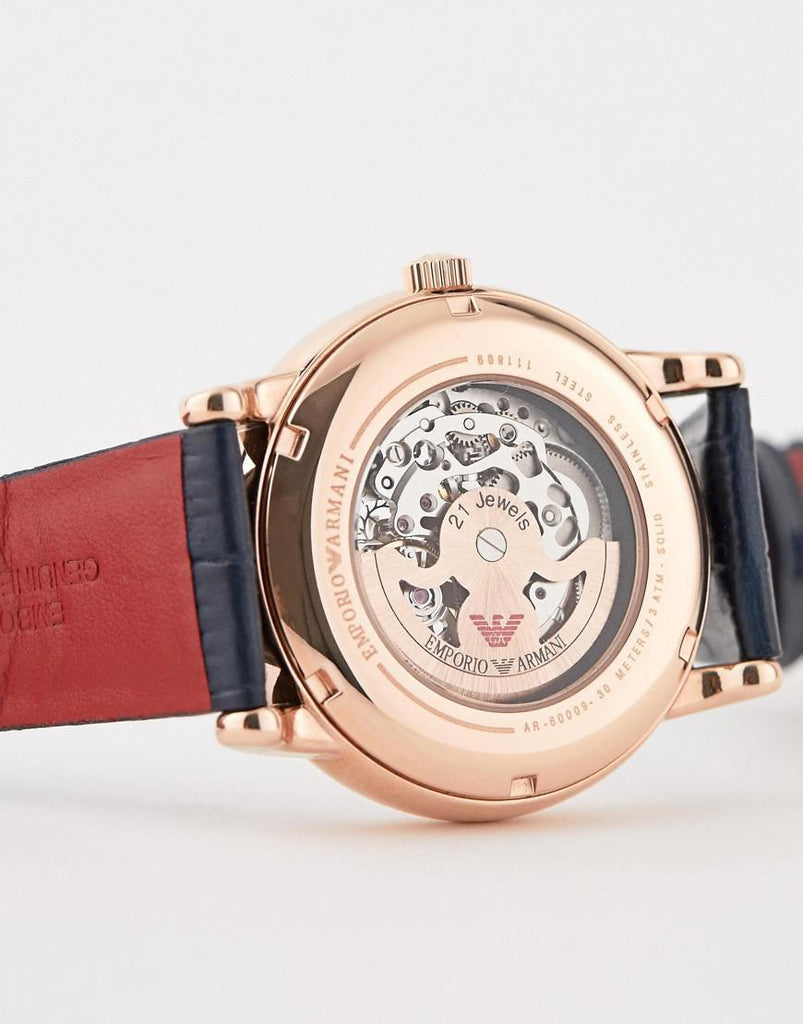 Emporio Armani Meccanico Silver Dial Blue Leather Strap Watch For Men - AR60009 Buy Now By Emporio Armani