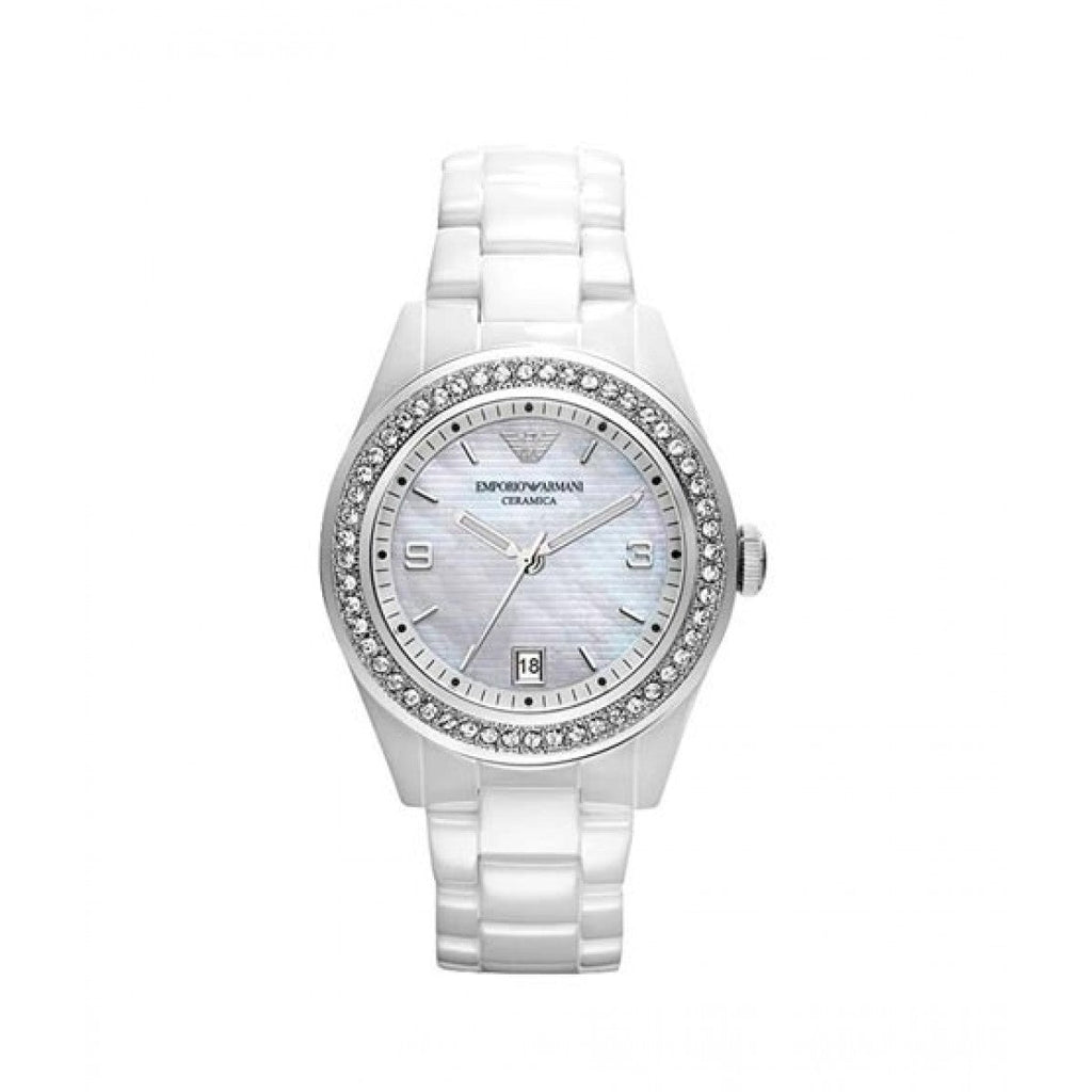 Emporio Armani Ceramica White Mother of Pearl Dial Stainless Steel Strap Watch For Women - AR1426 Buy Now By Emporio Armani