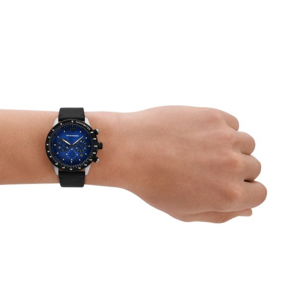 Emporio Armani Mario Chronograph Blue Dial Black Leather Strap Watch For Men - AR11522 Buy Now By Emporio Armani