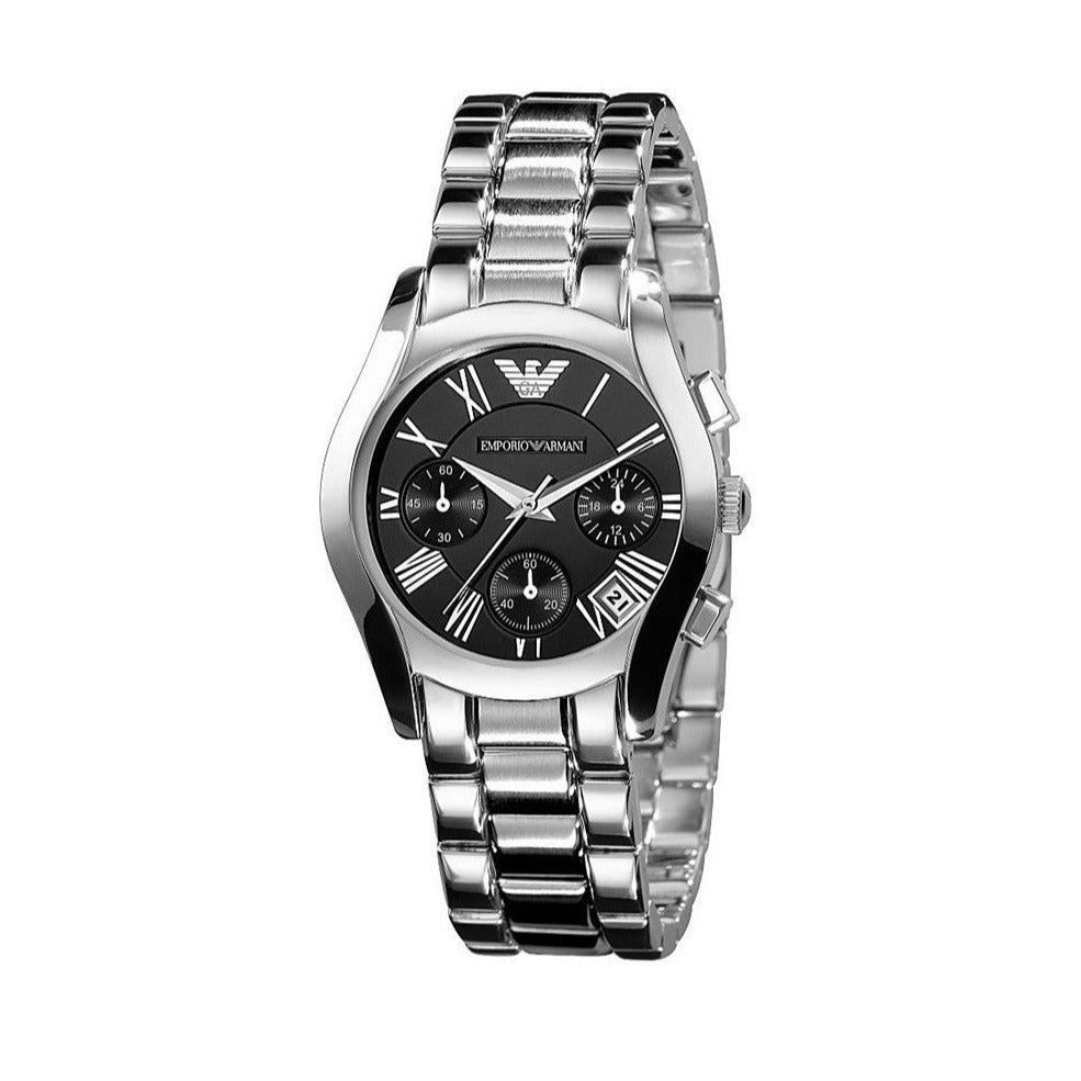 Emporio Armani Velente Chronograph Black Dial Silver Steel Strap Watch For Women - AR0674 Buy Now By Emporio Armani