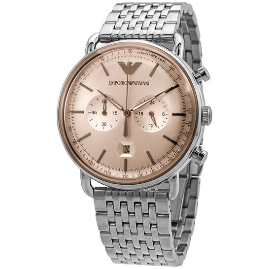 Emporio Armani Aviator Chronograph Beige Dial Silver Steel Strap Watch For Men - AR11239 Buy Now By Emporio Armani