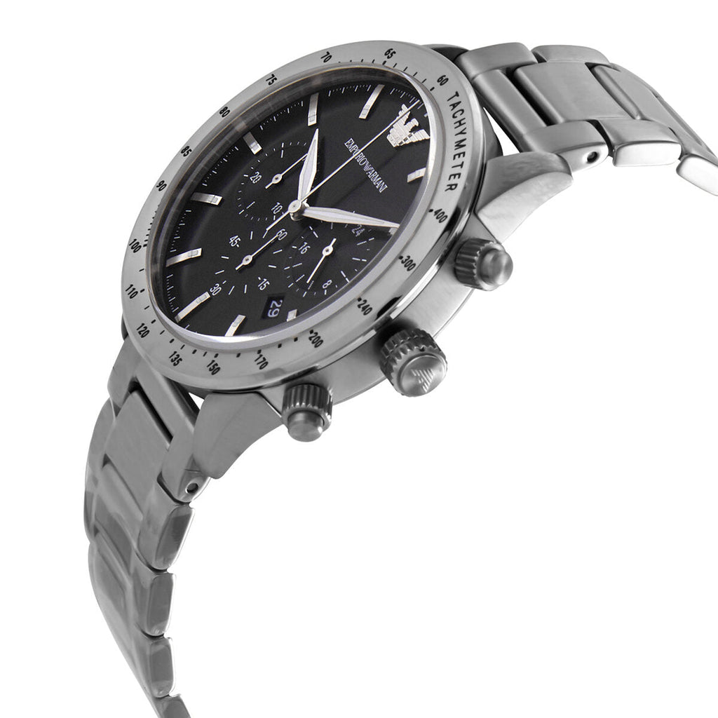 Emporio Armani Mario Chronograph Black Dial Silver Steel Strap Watch For Men - AR11241 Buy Now By Emporio Armani