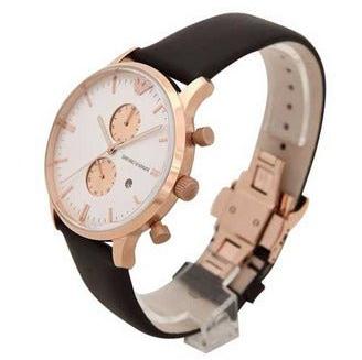 Emporio Armani Gianni Classic Chronograph White Dial Brown Leather Strap Watch For Men - AR0398 Buy Now By Emporio Armani