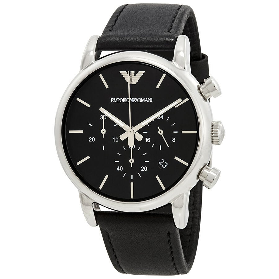 Emporio Armani Classic Chronograph Black Dial Black Leather Strap Watch For Men - AR1733 Buy Now By Emporio Armani