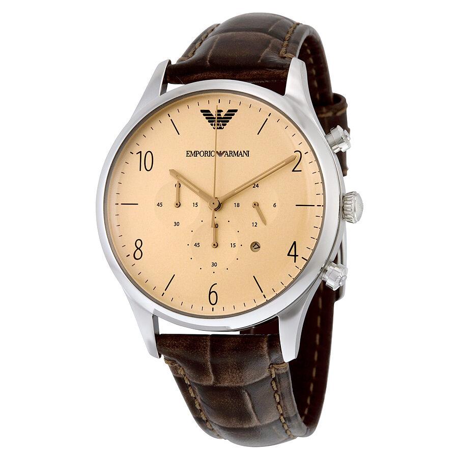Emporio Armani Classic Chronograph Cream Dial Brown Leather Strap Watch For Men - AR1878 Buy Now By Emporio Armani
