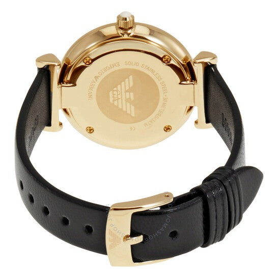 Emporio Armani Gianni T-Bar Quartz Mother of Pearl Dial Black Leather Strap Watch For Women - AR1910 Buy Now By Emporio Armani