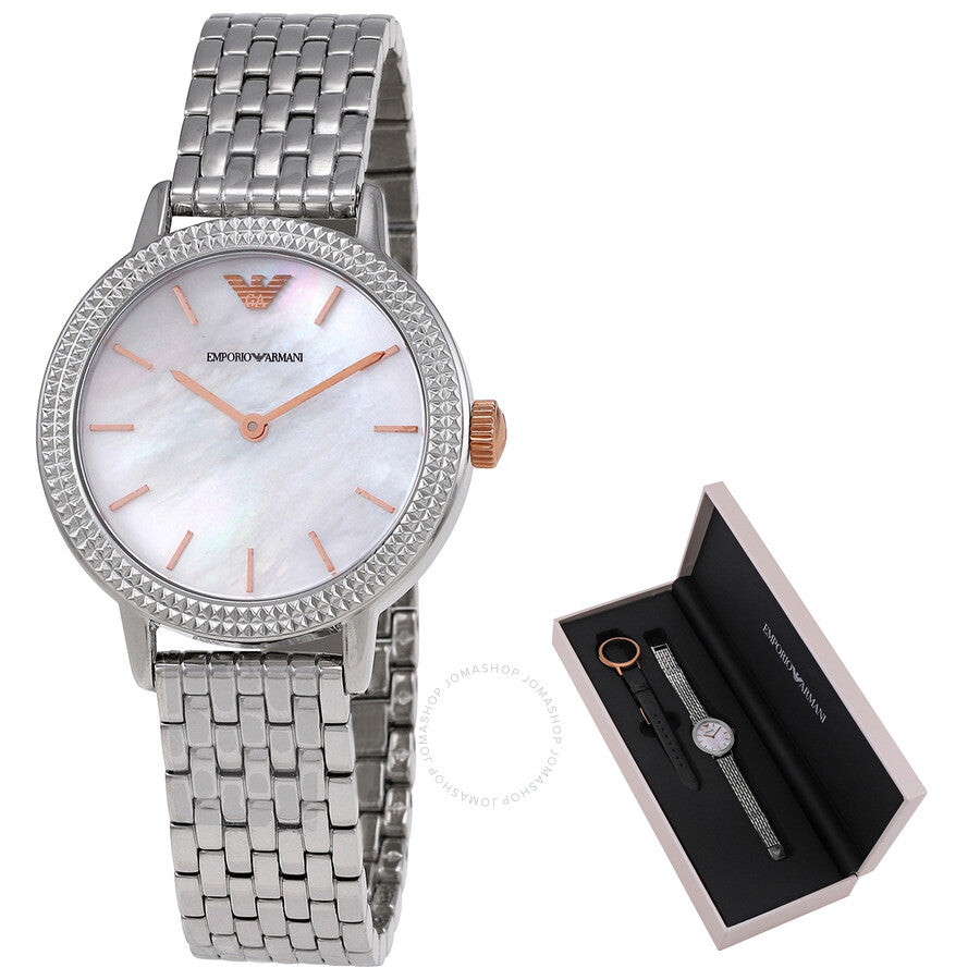 Emporio Armani Interchangeable Analog Mother of Pearl Dial Silver Steel Strap Watch For Women - AR80020 Buy Now By Emporio Armani