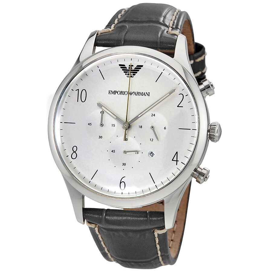 Emporio Armani Classic Chronograph Silver Dial Grey Leather Strap Watch For Men - AR1861 Buy Now By Emporio Armani