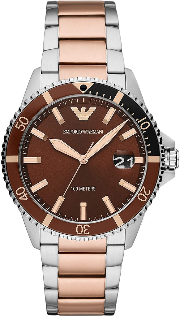 Emporio Armani Diver Quartz Brown Dial Two Tone Steel Strap Watch For Men - AR11340 Buy Now By Emporio Armani