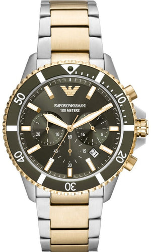 Emporio Armani Diver Chronograph Green Dial Two Tone Steel Strap Watch For Men - AR11361 Buy Now By Emporio Armani