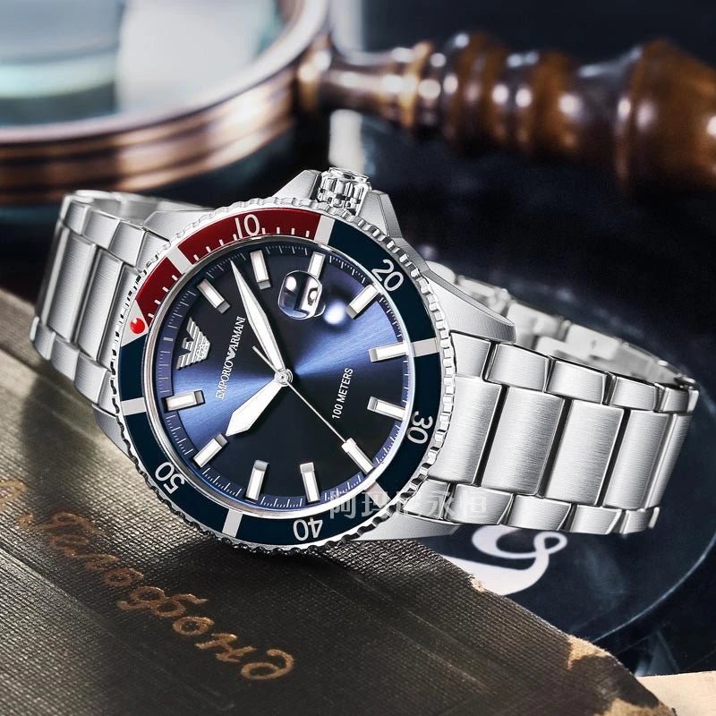 Emporio Armani Diver Quartz Blue Dial Silver Steel Strap Watch For Men - AR11339 Buy Now By Emporio Armani