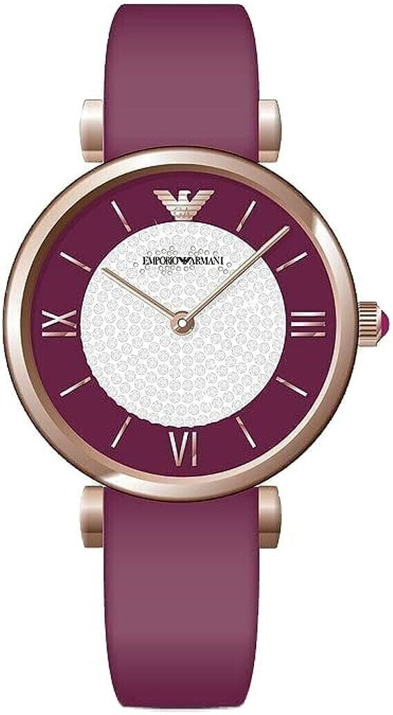 Emporio Armani Gianni T Bar Crystals Maroon Dial Maroon Leather Strap Watch for Women - AR11487 Buy Now By Emporio Armani