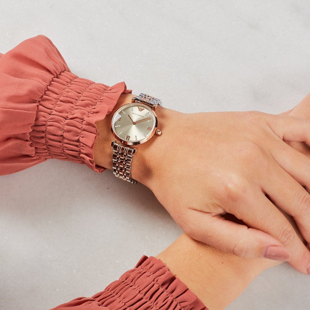 Emporio Armani Gianni T Bar Grey Dial Two Tone Steel Strap Watch For Women - AR1840 Buy Now By Emporio Armani